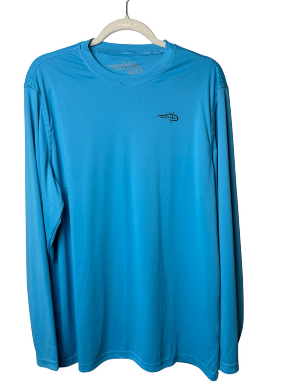 Mens UPF Reel Life Fishing Blue Long Sleeve UV Lightweight Shirt SZ L Ocean EUC
